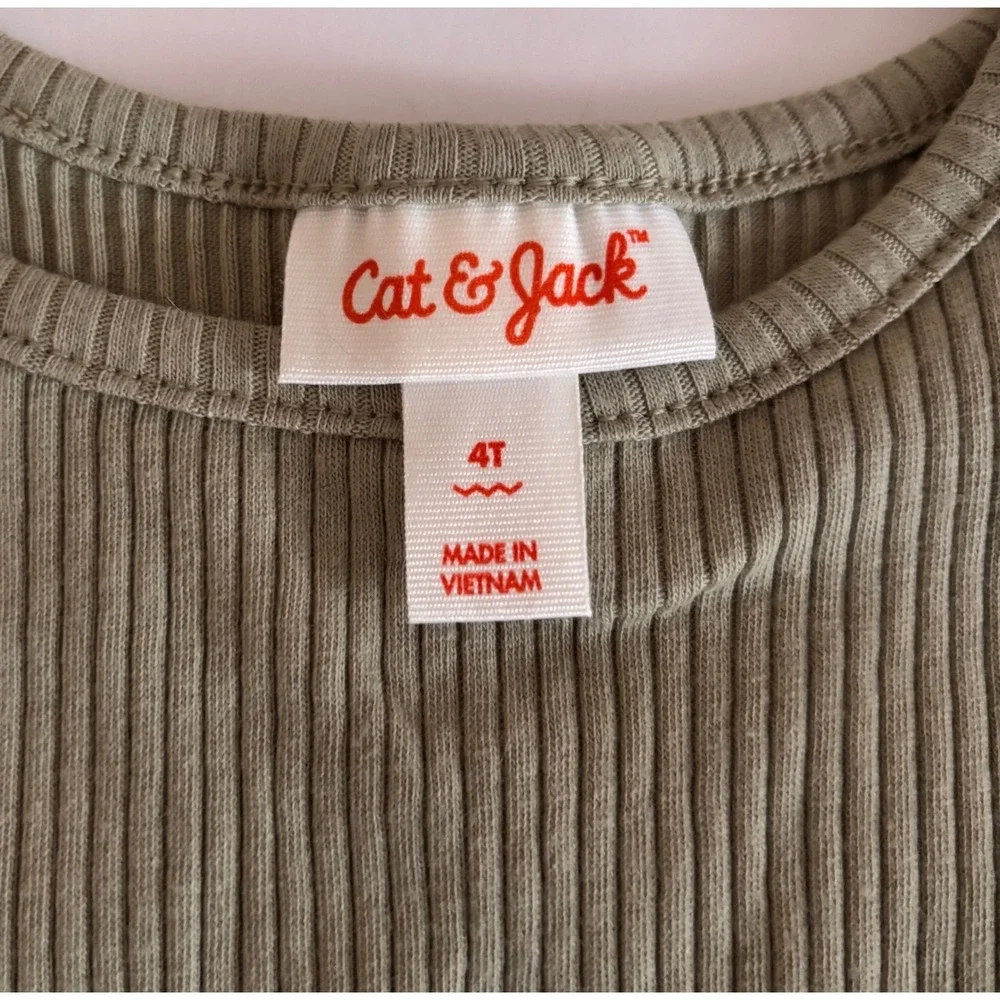 Cat & Jack Girls Light Olive Ribbed Short Sleeve Dress 4T NWT‎